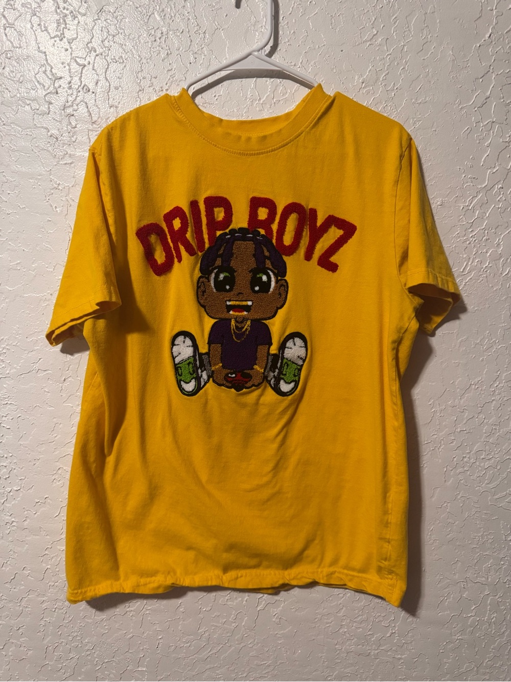 Drip Boyz FWRD Denim Raised Felt Graphic Yellow T-shirt